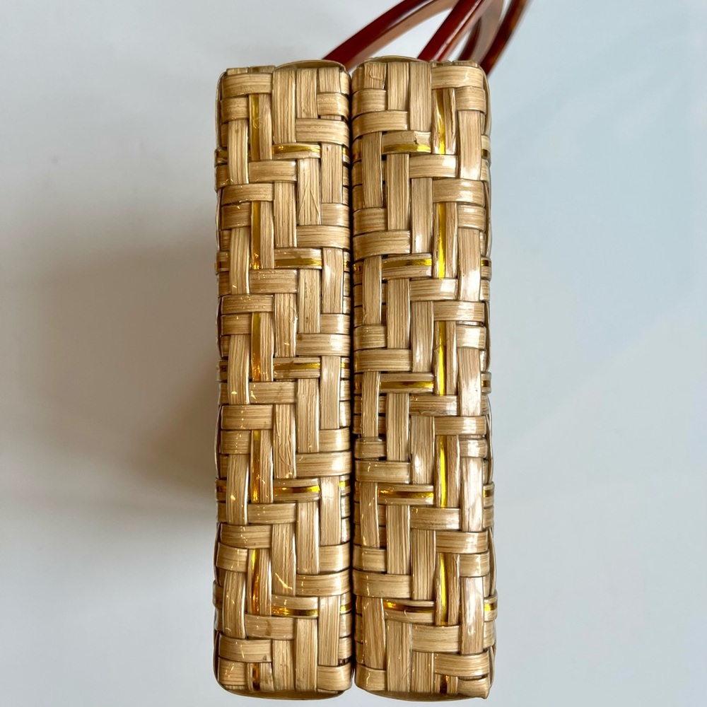 VINTAGE MCM 60s WOVEN COATED WICKER STRAW AND LUCITE BASKET PURSE HANDBAG - Picture 3 of 8